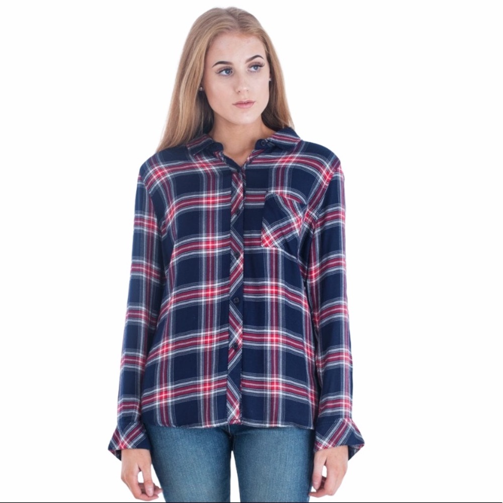 Rails Hunter Checked Navy & Red Button Down Shirt - image 1
